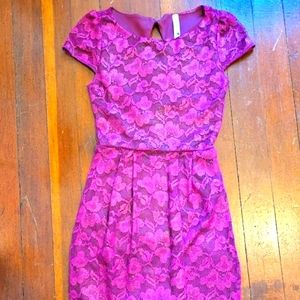 Pink Owl Lace  Dress w/ Keyhole Back